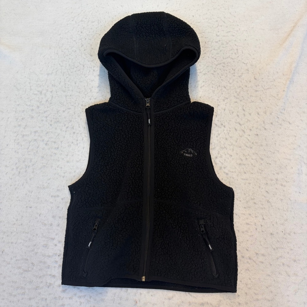 TNA Hooded Sherpa Fleece Vest Womens XS Black Full Zip Sleeveless Jacket